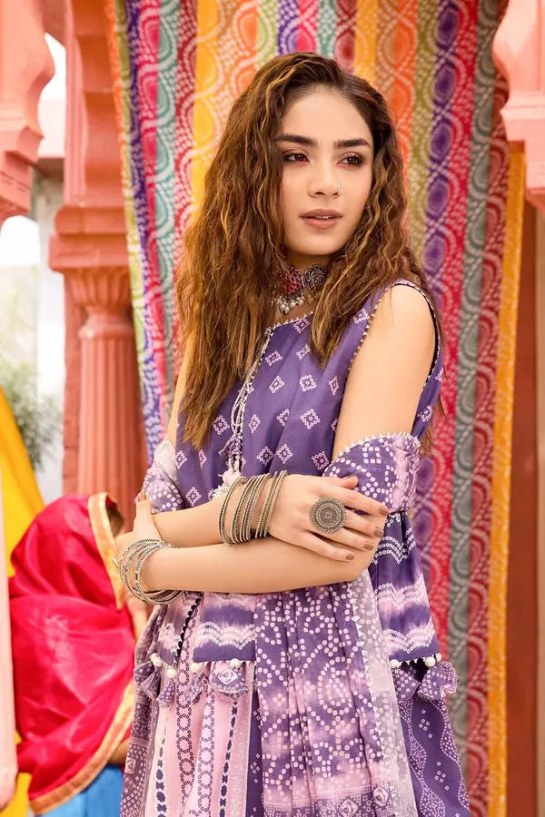 3PC Chunri Lawn Unstitched Lacquer Ptinted Suit