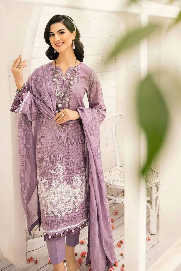 3PC Embroidered Lawn Unstitched Printed Suit With Embroidered Denting Lawn Dupatta