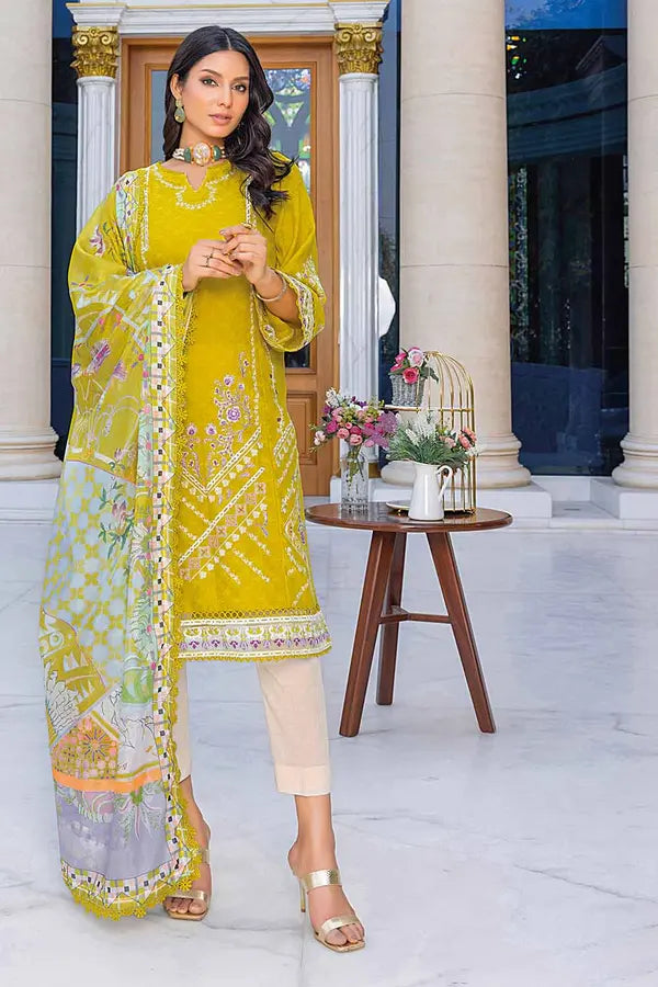 3PC Embroidered Jacquard Unstitched Suit With Silk Dupatta