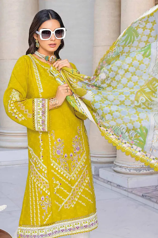 3PC Embroidered Jacquard Unstitched Suit With Silk Dupatta
