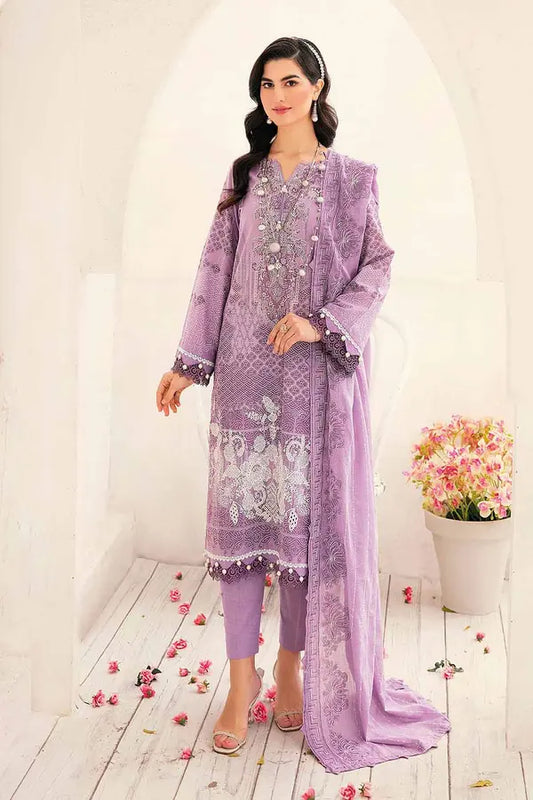 3PC Embroidered Lawn Unstitched Printed Suit With Embroidered Denting Lawn Dupatta