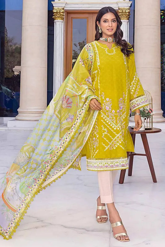 3PC Embroidered Jacquard Unstitched Suit With Silk Dupatta