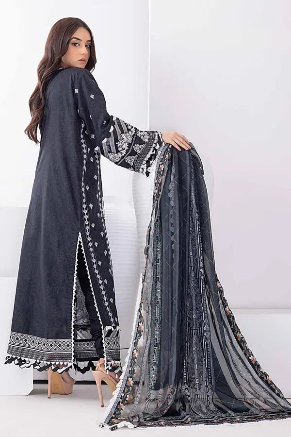 3PC Unstitched Embroidered Lawn Suit with Dobby Silk Dupatta