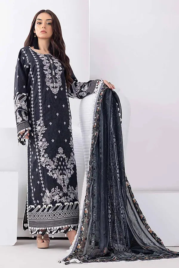 3PC Unstitched Embroidered Lawn Suit with Dobby Silk Dupatta
