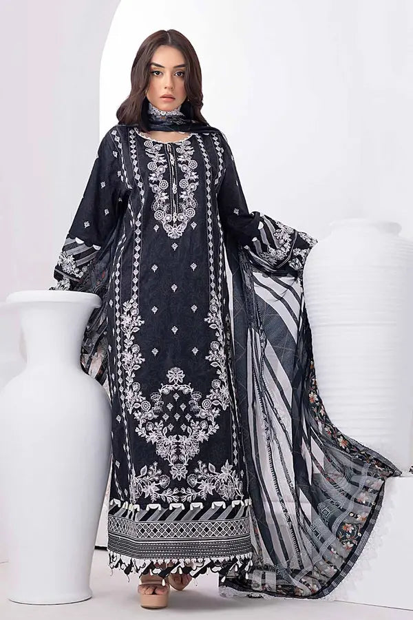 3PC Unstitched Embroidered Lawn Suit with Dobby Silk Dupatta