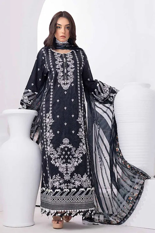 3PC Unstitched Embroidered Lawn Suit with Dobby Silk Dupatta
