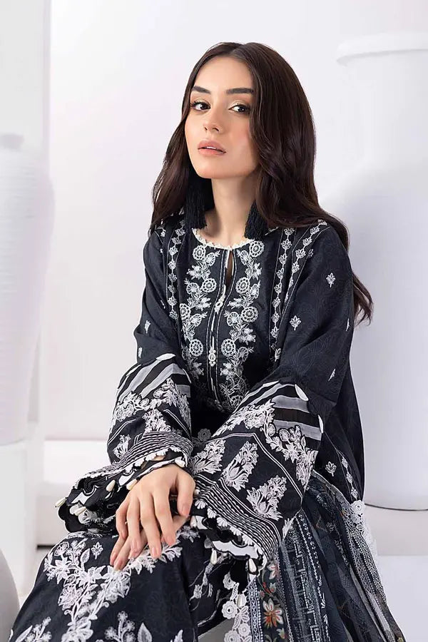 3PC Unstitched Embroidered Lawn Suit with Dobby Silk Dupatta